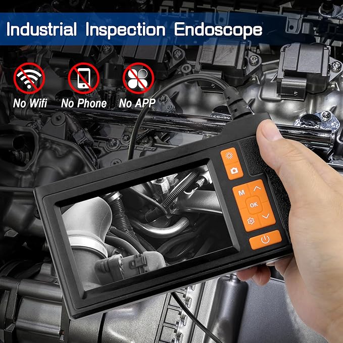 Borescope Inspection Camera with Light – 4.3" Display, 16FT Semi-Rigid Cable, IP67 Waterproof Endoscope for Pipe, Engine & HVAC