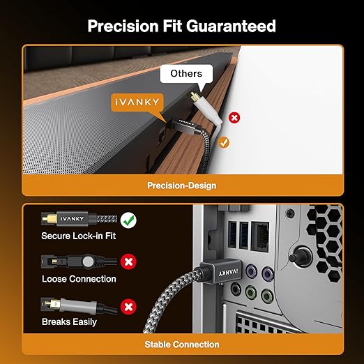 IVANKY Optical Audio Cable 15ft/4.5M Long Digital Audio Optical Cable for Soundbar, S/PDIF Toslink Fiber Optic Cord [Braided, Gold-Plated Connectors, CL3 Rated] for TV, Samsung, Xbox/PS4, Sonos-Grey