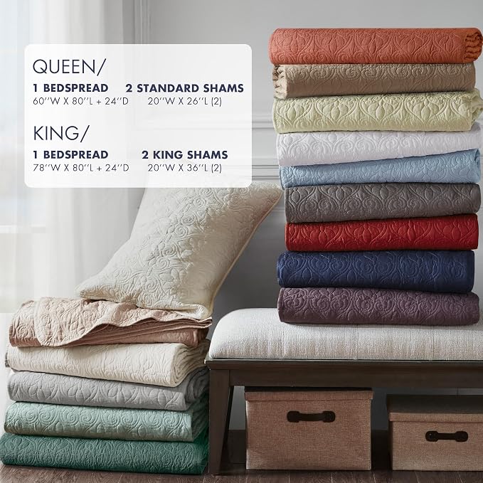 Madison Park Classic Traditional Damask Quilted Bedspread Set, All Season - Image 5