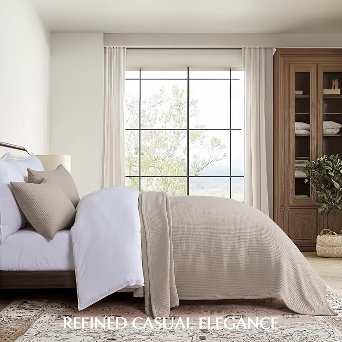 EVERGRACEHOME Cotton Gauze Matelassé Coverlet, King Size, Khaki Tan | Ultra - Image 5