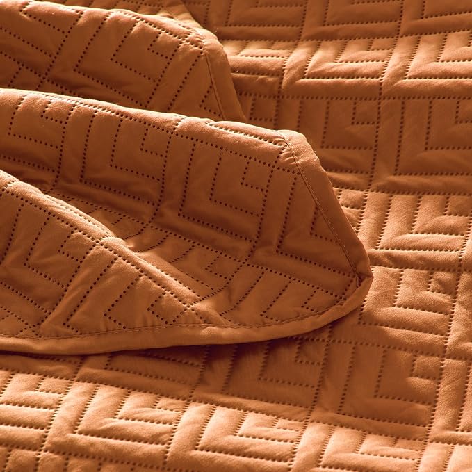 EXQ Home Quilt Set Queen Size Summer Squares Pattern Umber Bedspread | Bedding - Image 6