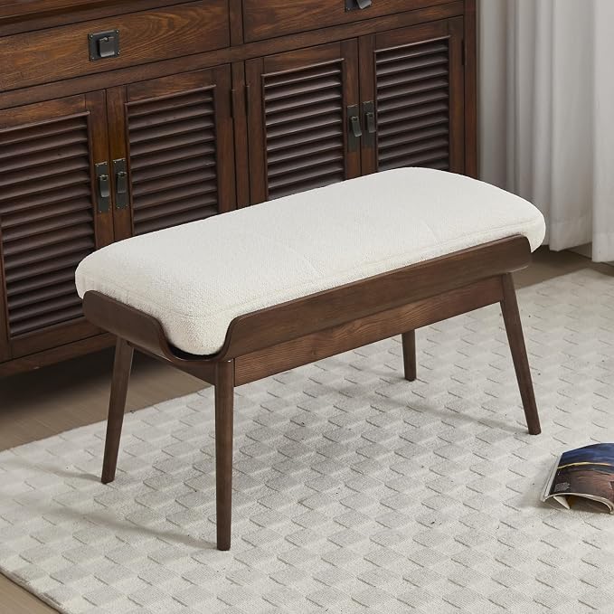 BFZ 37.4" Upholstered Bedroom Bench Walnut Wood Frame Entryway Bench | Padded - Image 8