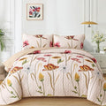WONGS BEDDING Floral Quilt Set Queen Size, 3 Pieces Beige Bedspread | Chic by WONGSBEDDING