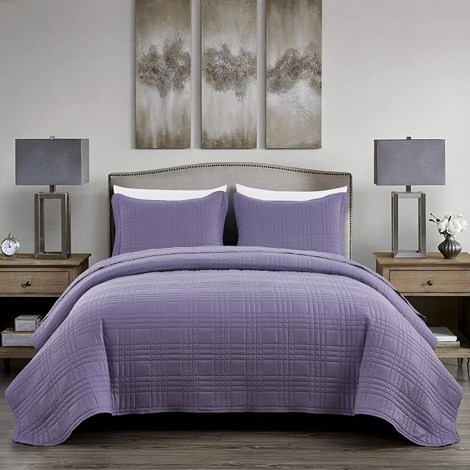 Chezmoi Collection Kingston Queen Size Bedspread Set, 3-Piece Dusty Purple - Image 3