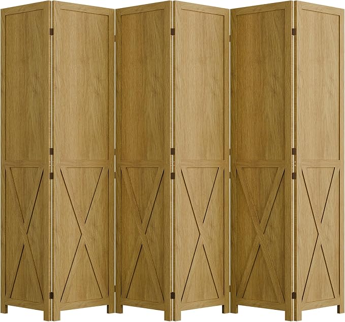 6 Panel Folding Room Divider, Solid Wood Privacy Screen, Freestanding Partition - Image 8