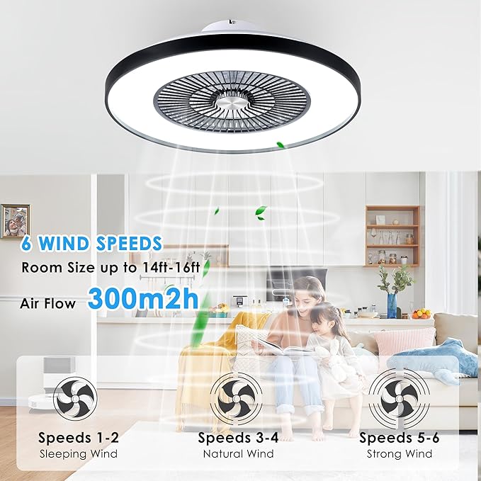 HUMHOLD 24" Bladeless Ceiling Fans with Lights and Remote/APP/Voice Control, Low Profile Ceiling Fan with RGB Lights, Enclosed Flush Mount Ceiling Fan for Kid's Bedroom/Living Room