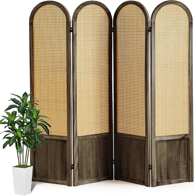 Rattan Room Divider, 4 Panel Folding Room Screen Divider, Foldable Room by AsNefeli