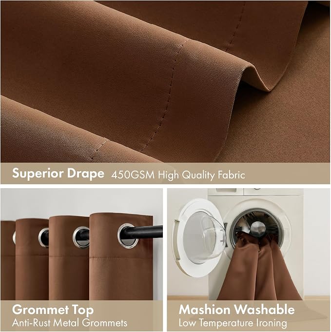MIULEE 100% Blackout Curtains for Bedroom 40x63 Inch Long Mocha Brown | 2 Thick - Image 7