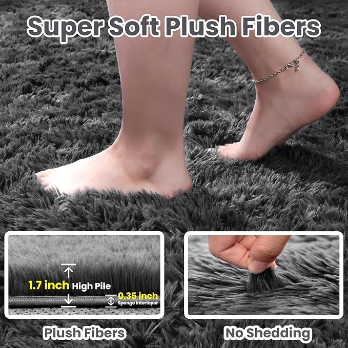 6x9 Fluffy Shag Area Rugs for Living Room Bedroom: Soft Plush Carpet Grey | - Image 5