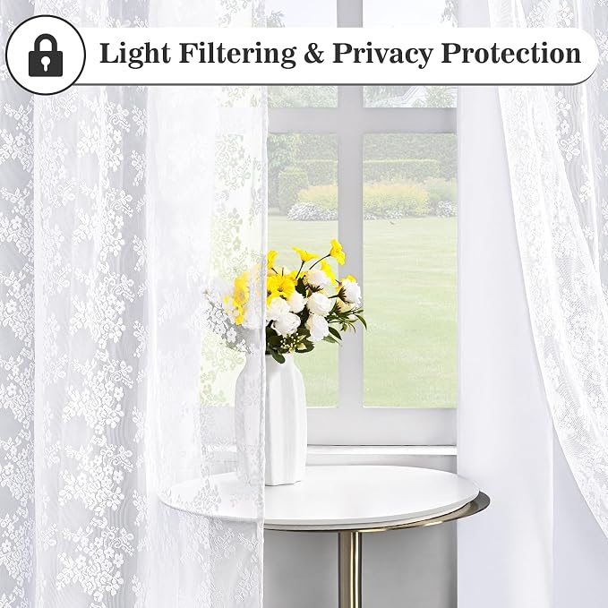 Yinhua White Kitchen Curtains 36 Inch Length Double Layer Blackout Curtains - Image 5