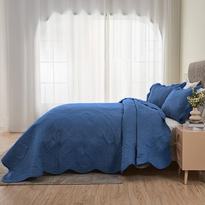 Kingnex Oversized King Bedspreads 128x120 Ultrasonic Quilted Navy | Extra Wide - Image 4