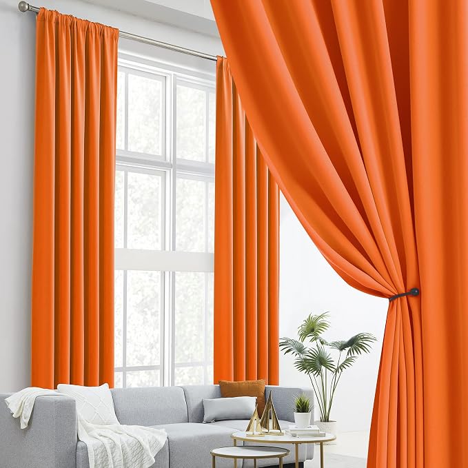 Blackout Long Curtain Drapes 102 Inch 2 Panels Set Back Tab Rod Pocket Vibrant - Image 2