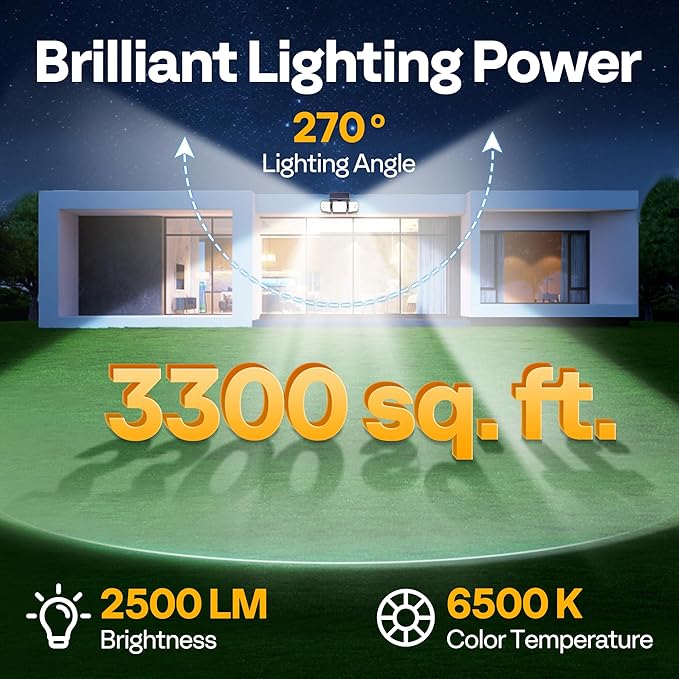 VIVOHOME Linkable Solar Lights Outdoor Waterproof, Dual Roating Motion Sensor Flood Lights, Solar Powered LED Security Light, 2500LM for Yard, Outside, Wall, Garden, Patio, 2 Pack