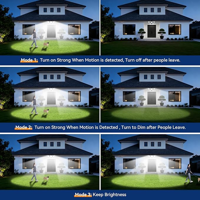PURICH LED Security Lights Motion Sensor Light Outdoor, 7000LM, 6500K, Waterproof, Flood Light Outdoor Motion Detector with Adjustable 3 Head, Hardwired Wall Light for Entryway, Yard, Garage (2)