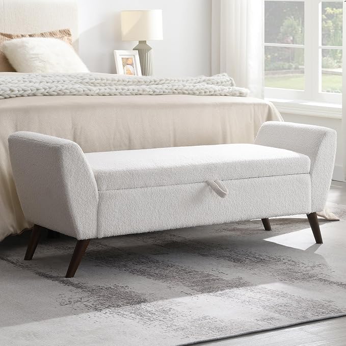 60" Wide Storage Ottoman Bench, Teddy Upholstered End of Bed Bench by YourBeautifulSpace