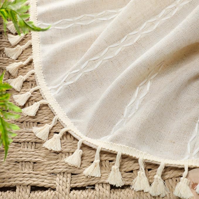 Boho 100% Blackout Curtains 90 Inch 2 Panels Linen Blend Beige | Vintage - Image 6