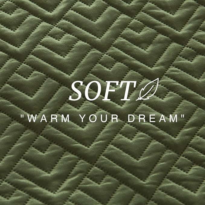 EXQ Home King Size Quilt Set Squares Pattern Bedding Set Forest Green | Soft - Image 5