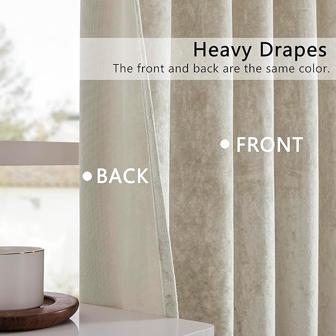 SMILETIME Ivory White Crushed Velvet Curtains 52x96inch Rod Pocket Luxurious Thermal Insulated Soundproof Drapes Soft and Durable Light-Filtering Window Treatments for Living Room Bedroom, 2 Panels