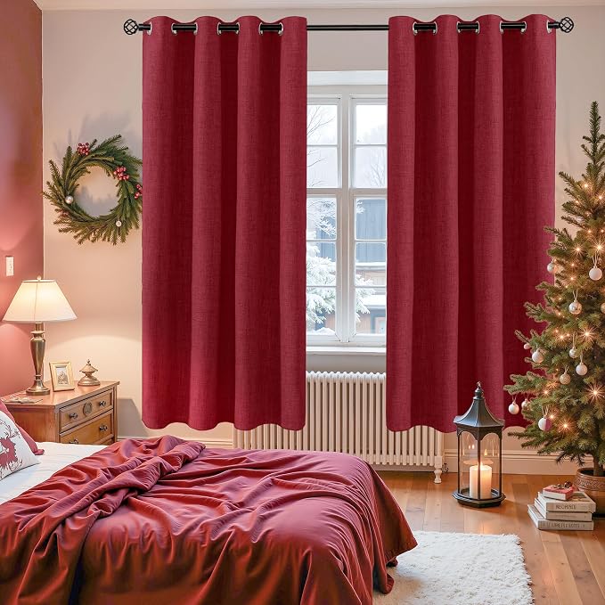 YoungsTex Burgundy Linen Blackout Curtains 72 Inches Long - Image 4