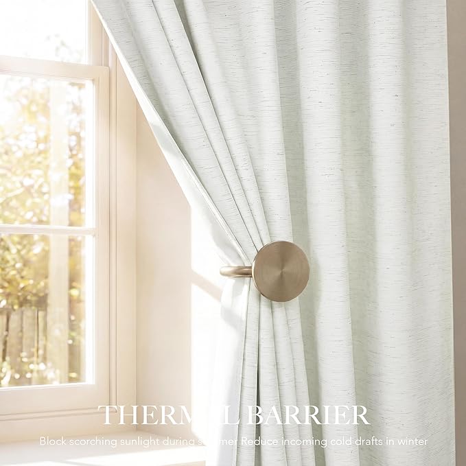 RYB HOME Ivory White 100% Blackout Curtains - Image 4