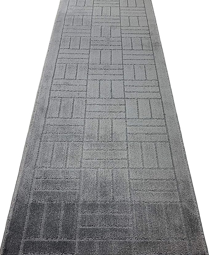 15 FT Long Non-Slip Washable Carpet Runner Rug with Rubber Backing, Custom Floor Mat for Kitchen Hallway Stairs Bedroom Bathroom Entry, Bricks Anthracite Grey, Your Choice of Length, (26" X 15')