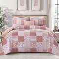 Mybedsoul Patchwork Quilt Set King Size, 3 Pieces Pink Floral Plaid Bedspread by Mybedsoul