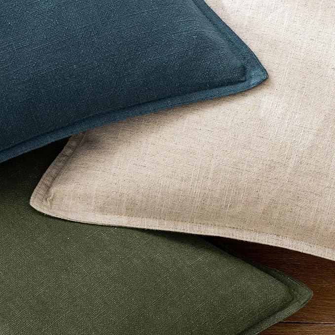 EMEMA Decorative Linen Throw Pillow Covers 22x22 Inch Natural Beige Boho Farmhouse Neutral Couch Throw Pillows for Bed Pack of 2 Accent Pillowcase Modern Sofa Cushion Livingroom Home