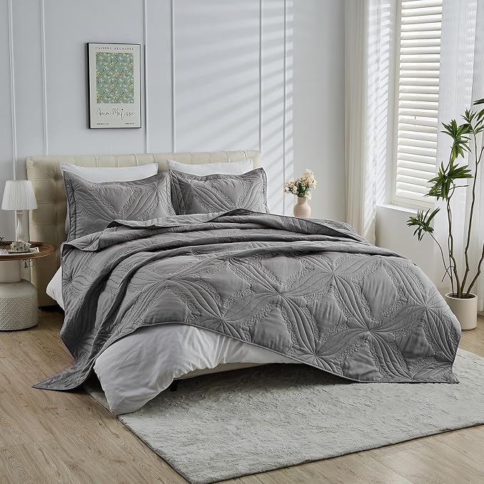 Kingnex Oversized King Bedspreads 128x120 Ultrasonic Quilted Dark Grey | Extra - Image 5