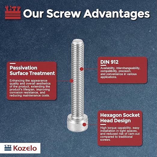 Kozelo 8pcs Socket Head Cap Screws - [M8-1.25 x 45mm] 304 Stainless Steel Allen Socket Drive for Electrical Motor 3D Printing Fan Engine Replacement Use, Silver