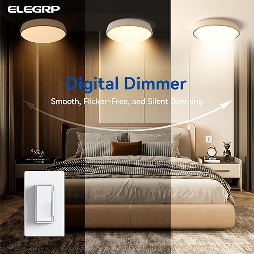 ELEGRP Dimmer Light Switch for 300W Dimmable LED/CFL Lights and 600W INC/HAL Bulbs, Slide Dimmer Light Switch, Wall Plate Included, UL Listed, 10 Pack, White