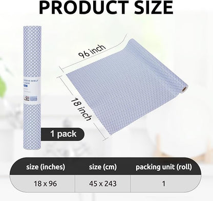 RAY STAR 18X96 Inch Shelf Liner for Kitchen Cabinets, Non-Adhesive Cabinet Liner Washable, PVC Drawer Liner for Dresser Non-Slip Bathroom (Blue Circle)(1 Roll)