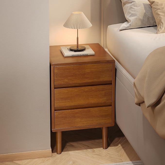 Nightstand with 3 Drawers Narrow Night Stand Solid Wood Bedside Table Mid - Image 7