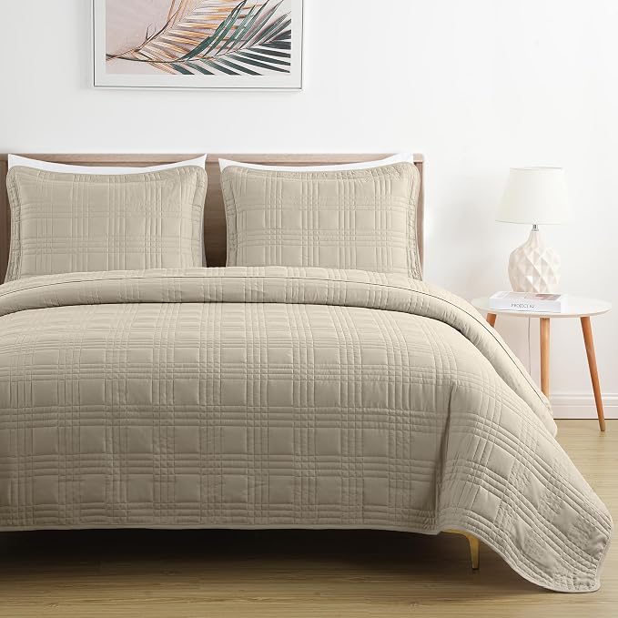 Chezmoi Collection Kingston King Size Bedspread Set, 3-Piece Khaki Oversized - Image 3