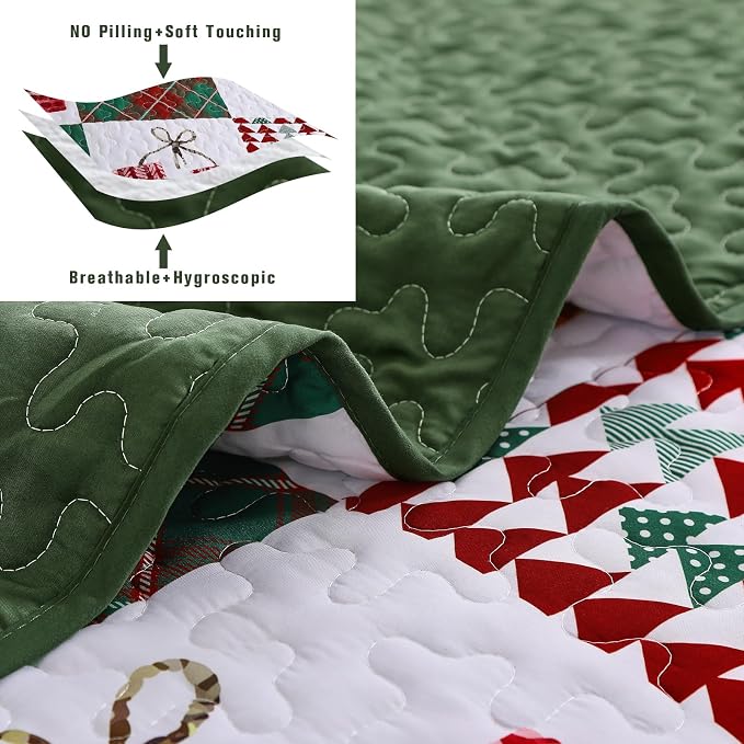 Mybedsoul Christmas Quilt Set Queen Size 3 Pieces Christmas Patchwork Snowflake - Image 4