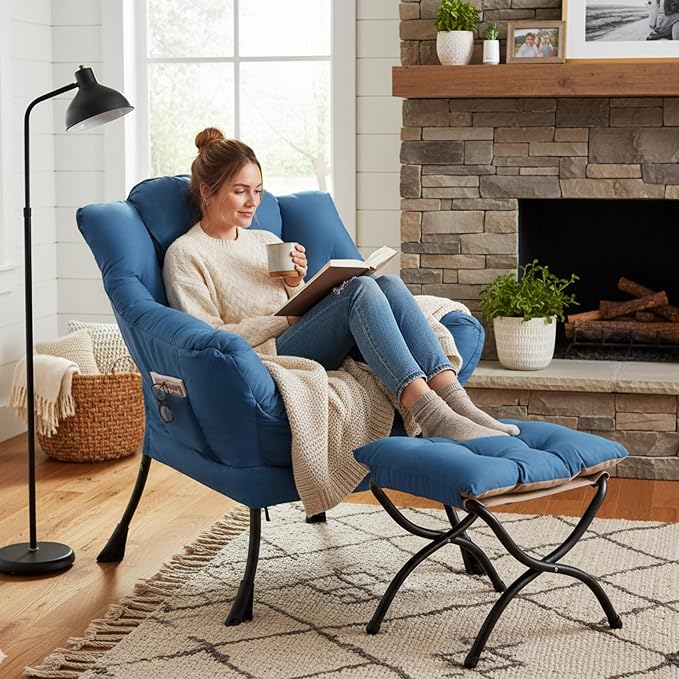 Furlide Lazy Chair with Ottoman, Modern Lounge Chair with Lumbar Pillow - Image 4