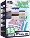 15 Jumbo Vacuum Storage Bags for Bedding, Vacuum Seal Bags for Clothing | Extra by HIBAG