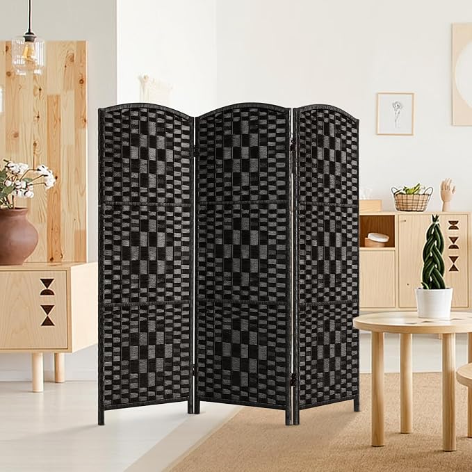 HALLYBEE Short Room Divider, Small Folding Privacy Screens, 3 Panel Black | by HALLYBEE