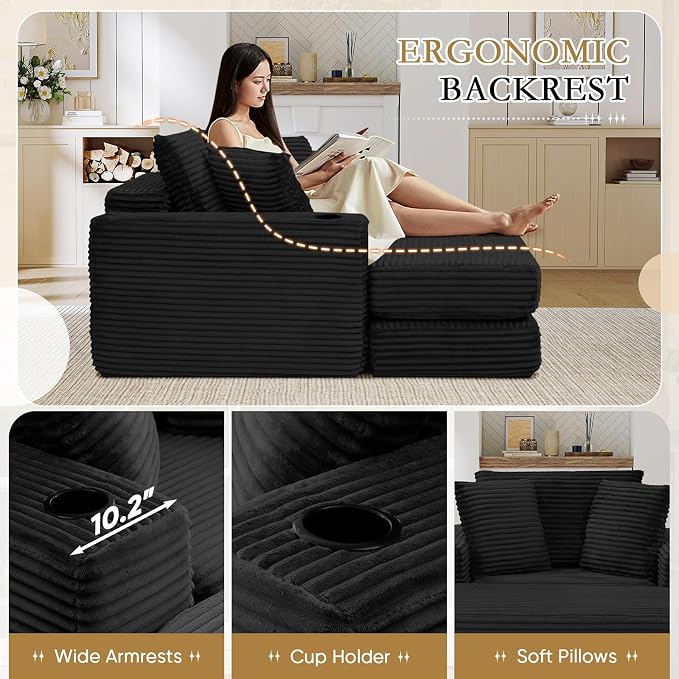 Oversized Chaise Lounge Chair Indoor, 52.4"W Corduroy Upholstered Fluffy Comfy - Image 5