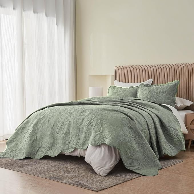 Kingnex Oversized King Bedspreads 128x120 Ultrasonic Quilted Sage | Extra Wide - Image 6