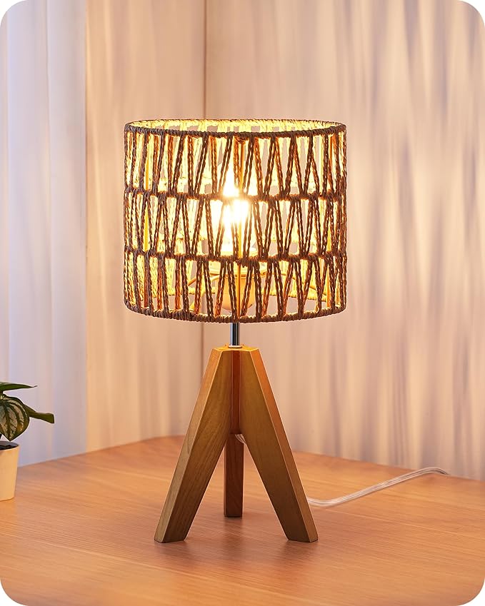 EDISHINE Rattan Small Table Lamp, Boho Nightstand Lamp, E26 Base | Natural Style by EDISHINE