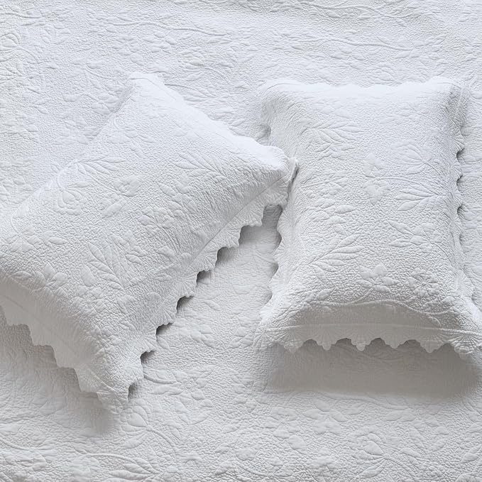 Brandream White Quilt Set King Size Quilt Bedding Set Cotton Luxury Matelasse - Image 5