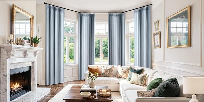 MIULEE Pinch Pleated 100% Blackout Curtains 40"x102" Chambray Blue 4 Panels | - Image 2