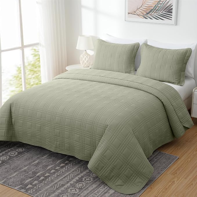 Chezmoi Collection Kingston Queen Size Bedspread Set, 3-Piece Sage Green - Image 4