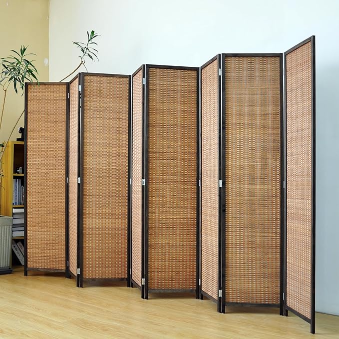 8 Panel Bamboo Room Divider Screen, 5.6 FT Tall Bamboo Divider Folding Panel by PawlaBay