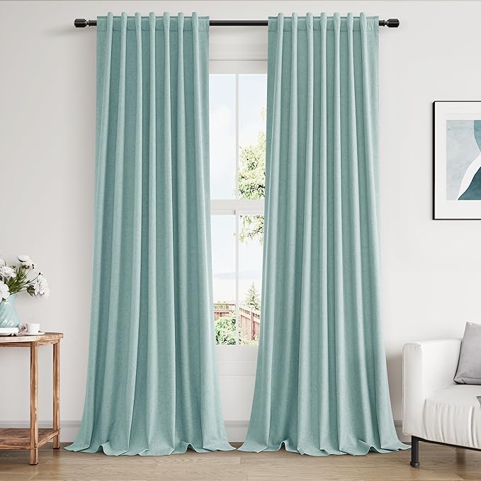 100% Blackout Linen Curtains 102 Inch Length 2 Panels Set by Guken