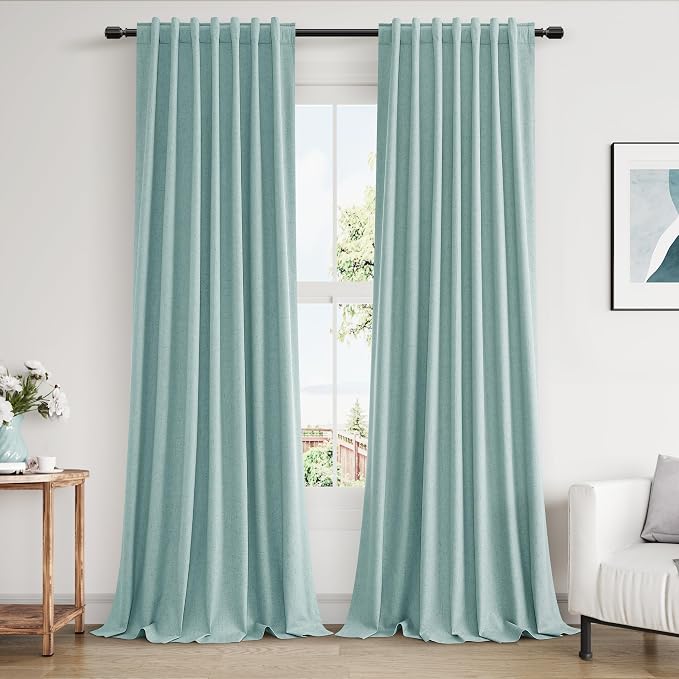 100% Blackout Linen Curtains 120 Inch Length 2 Panels Set by Guken
