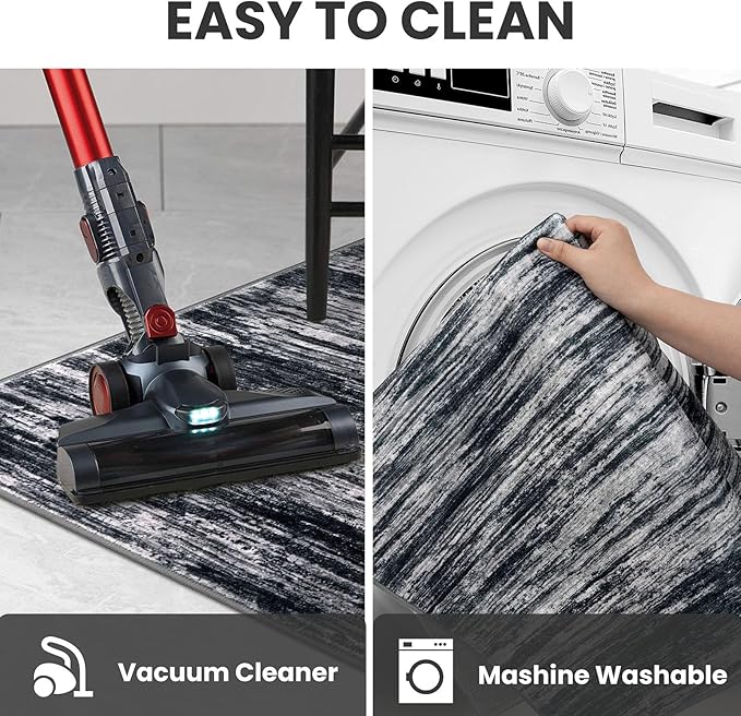 2x5 Modern Abstract Runner Rug for Hallways, Black Super Soft Hallway Decor Kitchen Rugs with Non-Slip, Non-Shedding Washable Rug for Hallways Entryway Bedroom Indoor