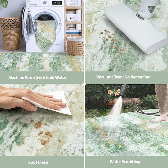 Aelenmu 10x14 Area Rugs for Living Room Washable Dining Room Green | Modern - Image 5