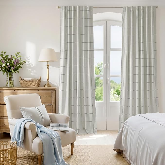 NICETOWN 100% Blackout Grey Plaid Curtains - Image 7