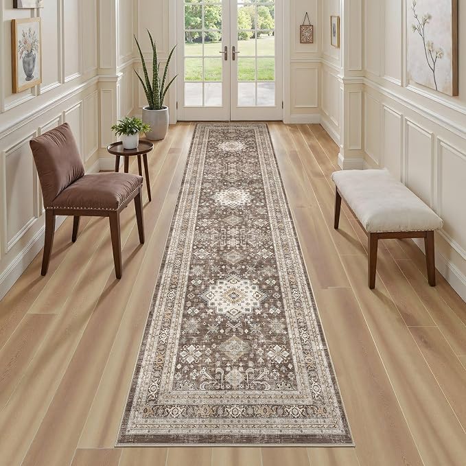cotiled 2x8 Hallway Runner Rug for Entryway, Non-Slip Vintage, Dark Brown | - Image 4